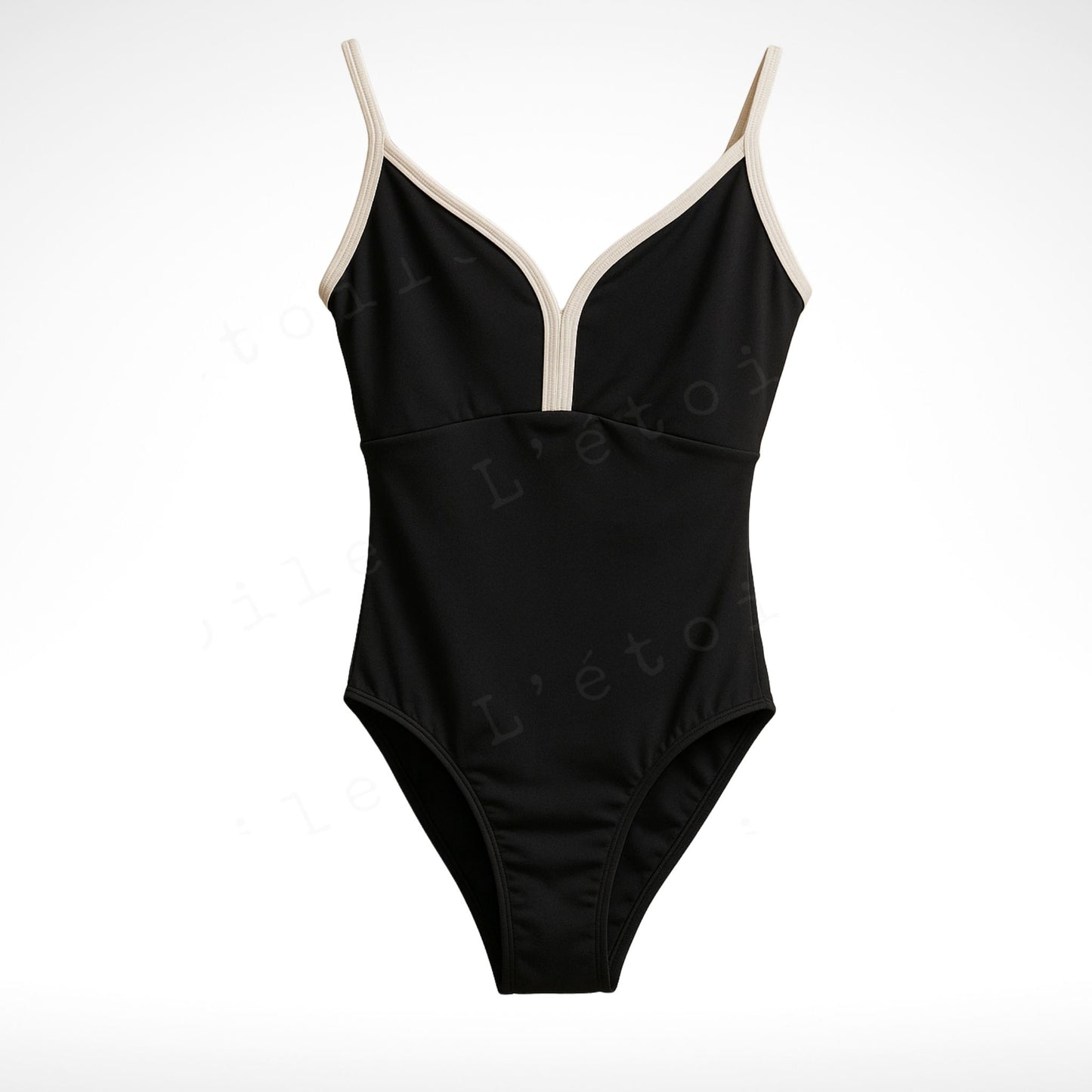 Serena Ballet Leotard – Classic Black with White Velvet Accents | Premium Dancewear by L’étoile