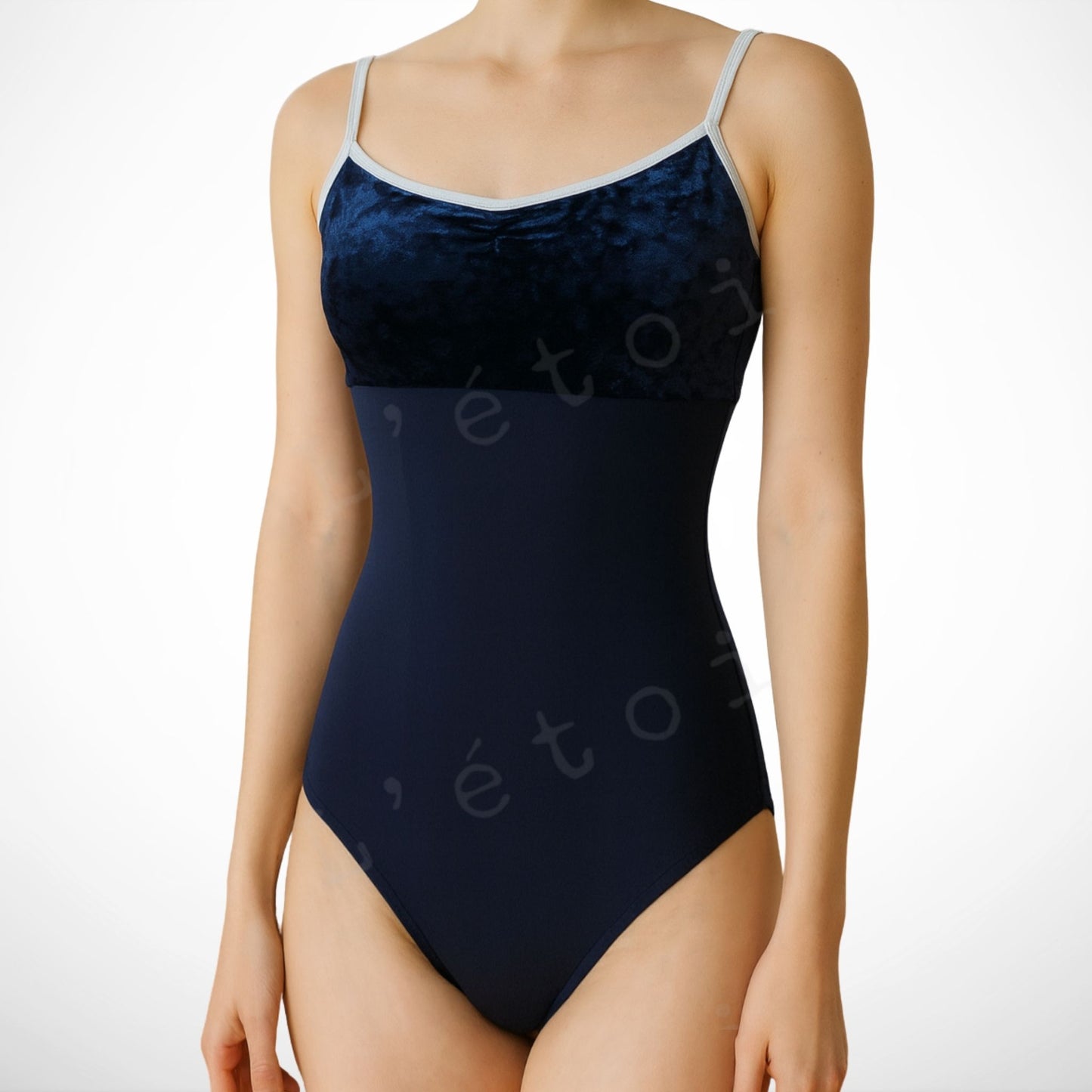 L’étoile Twilight Ballet Leotard with Velvet Bust Panel and White Binding – Premium Nylon Blend