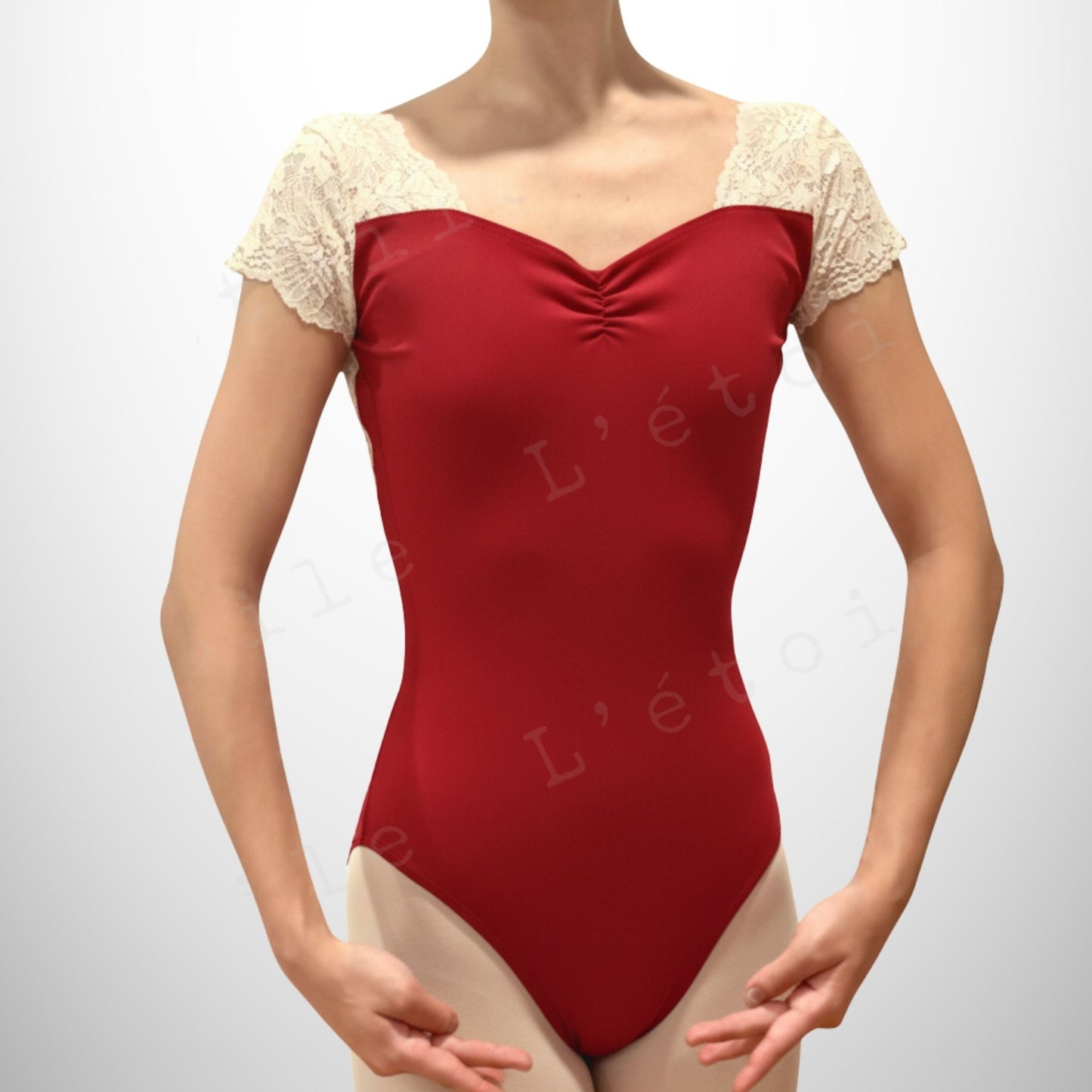 Chelsea Ballet Leotard – Tomato Red with Light Apricot Lace Classic Black with Black Lace| Premium Nylon Blend by L’étoile