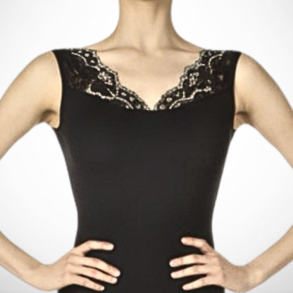 Victoria Ballet Leotard – Elegant Black with Velvet Detail | Premium Dancewear by L’étoile