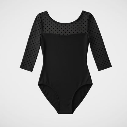 L’étoile Sophia Ver.II Leotard —Sheer Dotted Mesh Overlay  3/4 sleeves Leotard