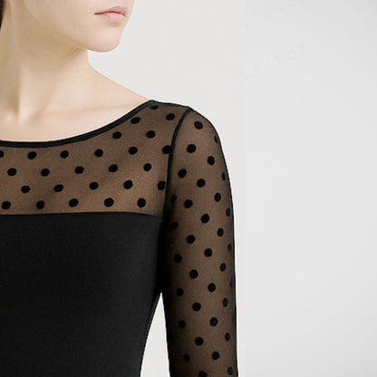 L’étoile Sophia Ver.II Leotard —Sheer Dotted Mesh Overlay  3/4 sleeves Leotard