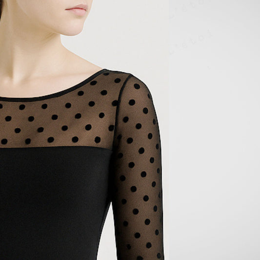 L’étoile Sophia Ver.II Leotard —Sheer Dotted Mesh Overlay  3/4 sleeves Leotard