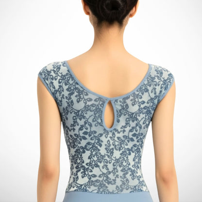 Elsa Ballet Leotard – Sky Blue Velvet with Elegant Boat Neck | Premium Dancewear by L’étoile