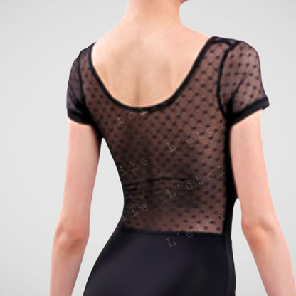 Sophia Ballet Leotard – Polka Dot Mesh Back in Classic Black Purple White | Premium Dancewear by L’étoile