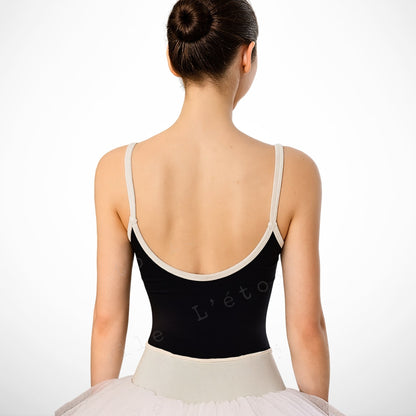 Serena Ballet Leotard – Classic Black with White Velvet Accents | Premium Dancewear by L’étoile