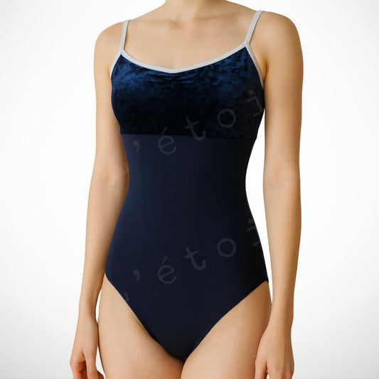 L’étoile Twilight Ballet Leotard with Velvet Bust Panel and White Binding – Premium Nylon Blend