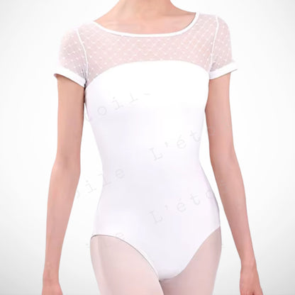 Sophia Ballet Leotard – Polka Dot Mesh Back in Classic Black Purple White | Premium Dancewear by L’étoile