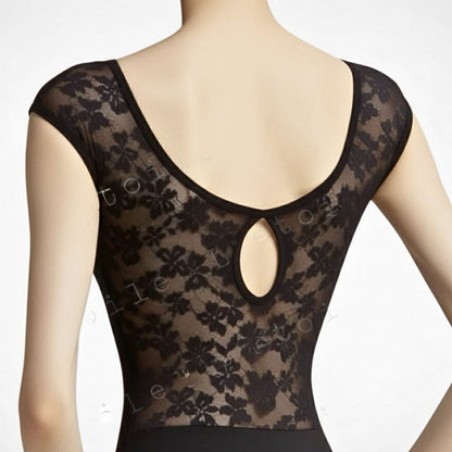 Audrey Ballet Leotard – Classic Black with Full Mesh Back| Premium Nylon Blend Dancewear by L’étoile