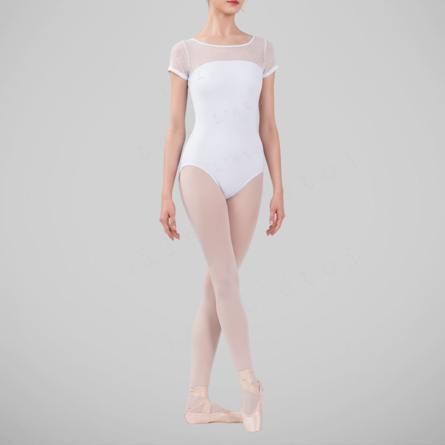 Sophia Ballet Leotard – Polka Dot Mesh Back in Classic Black Purple White | Premium Dancewear by L’étoile