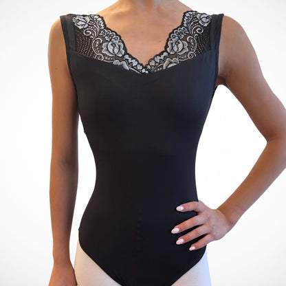 Victoria Ballet Leotard – Elegant Black with Velvet Detail | Premium Dancewear by L’étoile