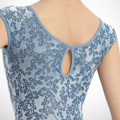 Elsa Ballet Leotard – Sky Blue Velvet with Elegant Boat Neck | Premium Dancewear by L’étoile